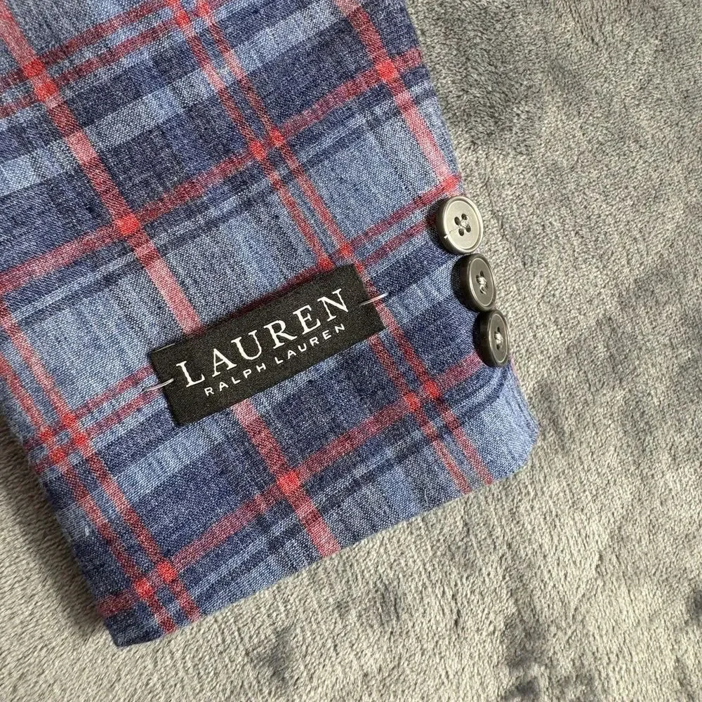 LAUREN RALPH LAUREN Boy 14R Bloxbury Blue Red Plaid Sport Coat Blazer Linen Blen